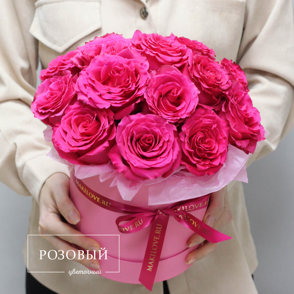 Букет из 15 розовых роз в коробке