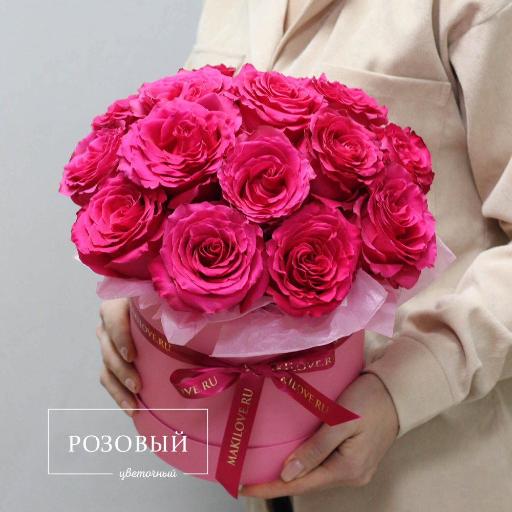 Букет из 15 розовых роз в коробке